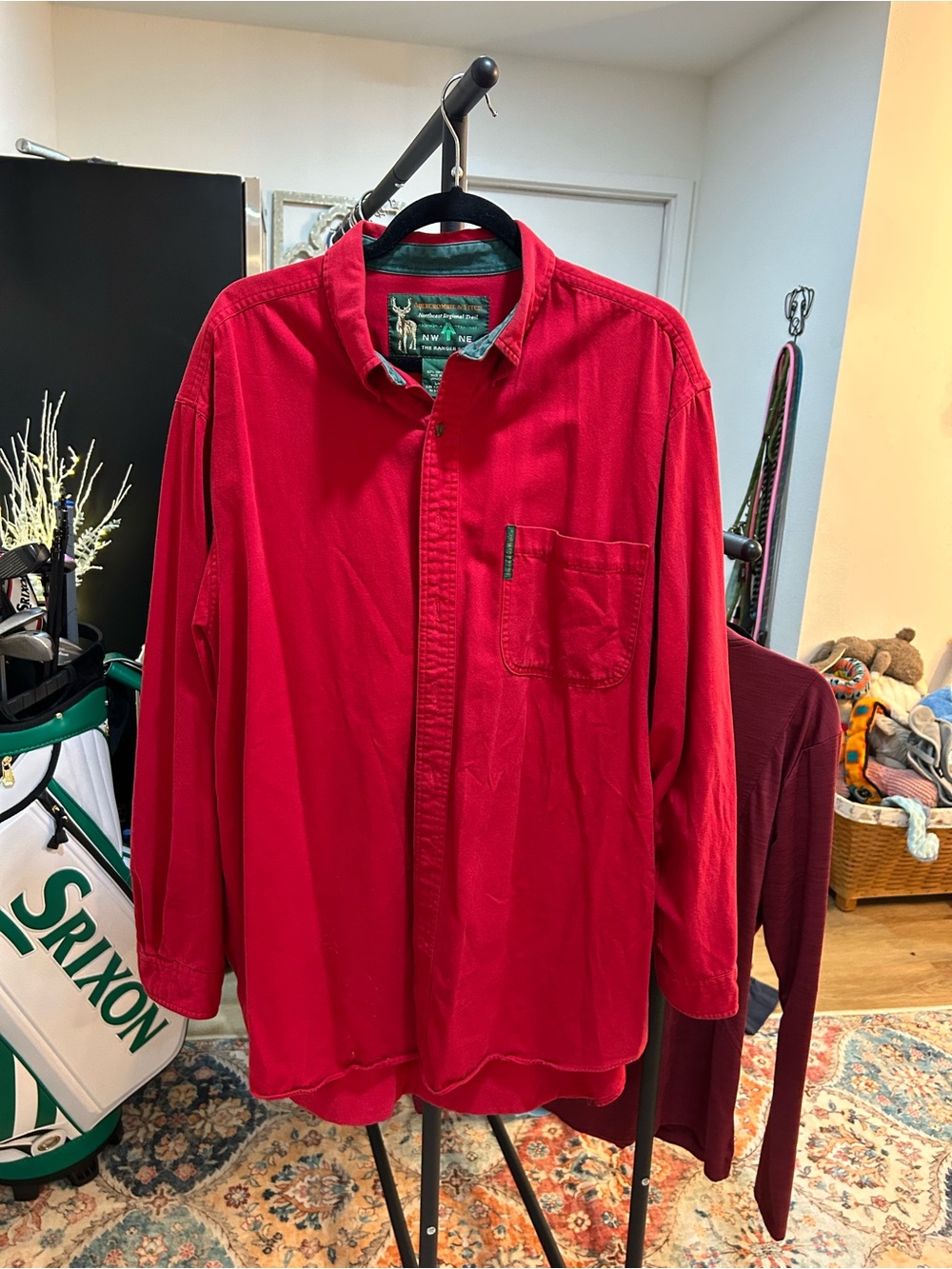 Abercrombie & Fitch Men's Red Long-Sleeve Button-Down Shirt